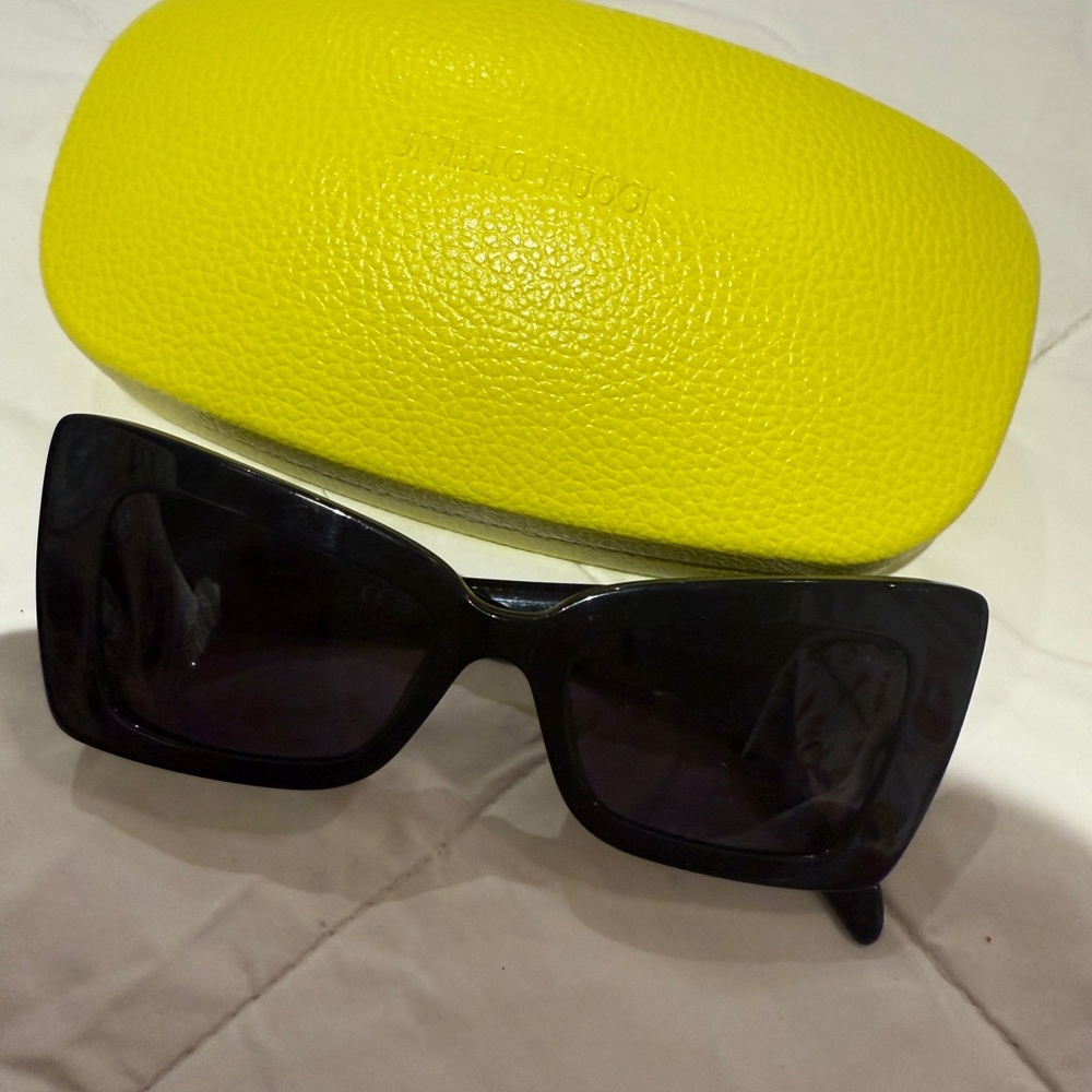 Emilio Pucci Black Sunglasses with Bright Yellow Case